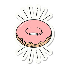 sticker of tattoo style iced donut