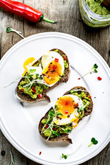 Spinach Hummus with Soft Boiled Egg on Sourdough Rye Bread