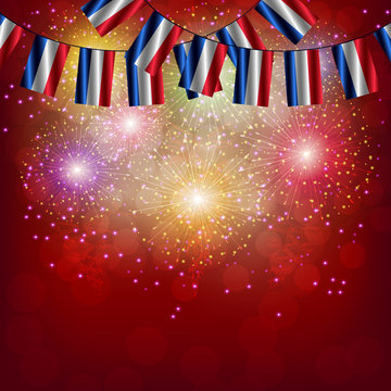 Bright firework with flags of Netherlands. Colorful illustration with flags for web design.