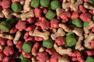 Dry dog food textured background.