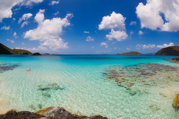Fototapeta na wymiar Cinnamon Bay in the Virgin Islands National Park on the Caribbean island of St. John in the US Virgin Islands