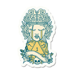 crying elf barbarian character face natural one d20 roll sticker