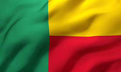 Obraz premium Flag of Benin blowing in the wind. Full page Beninese flying flag. 3D illustration.