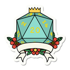 natural 20 critical hit D20 dice roll sticker