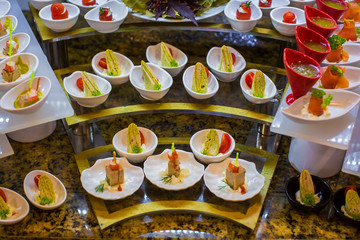 Traditional Turkish sweets at the open buffet in a hotel in Turkey