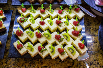 Traditional Turkish sweets at the open buffet in a hotel in Turkey