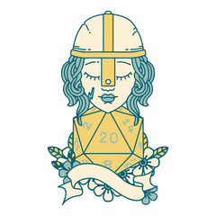 human fighter with natural twenty dice roll illustration