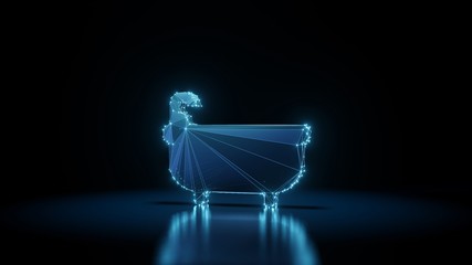 3d rendering wireframe neon glowing symbol of bathtub on black background with reflection