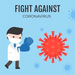 Doctor wearing boxing gloves fight with coronavirus