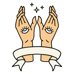 tattoo with banner of mystic hands
