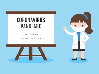 Woman doctor showing on board about coronavirus