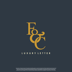 Initial letter F & C FC luxury art vector mark logo, gold color on black background.