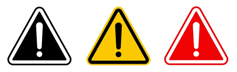 Fotobehang Caution alarm set, danger sign collection, attention vector icon, yellow, red and black fatal error message element, exclamation mark of warning attention icon © Vitalii