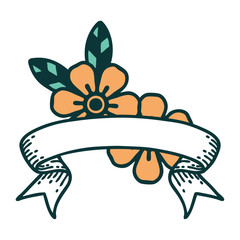 tattoo with banner of flowers