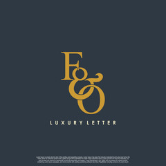 Initial letter F & O FO luxury art vector mark logo, gold color on black background.