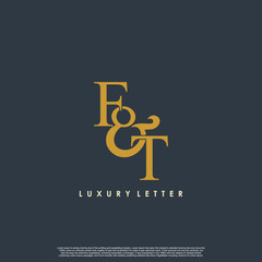 Initial letter F & T FT luxury art vector mark logo, gold color on black background.
