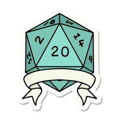natural 20 critical hit D20 dice roll sticker