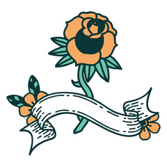 tattoo with banner of a rose