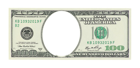 One hundred dollars with a hole instead of a face;