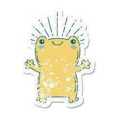 grunge sticker of tattoo style happy frog