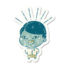 grunge sticker of tattoo style happy businessman