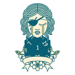 crying human rogue with natural one roll illustration