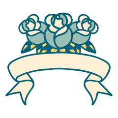 tattoo with banner of a bouquet of flowers
