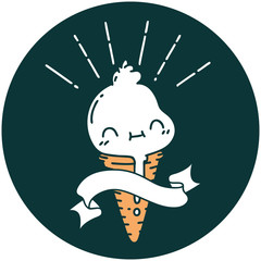 icon of tattoo style ice cream character