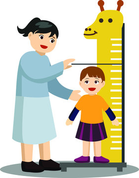 Mother is measuring her daughter height