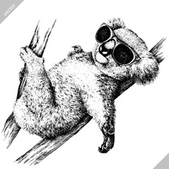 black and white engrave isolated Koala illustration