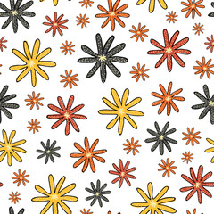 Dotted flowers colorful on a white background seamless vector repeat pattern