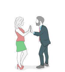 man and woman hold hands. romantic relationship. love. vector illustration.