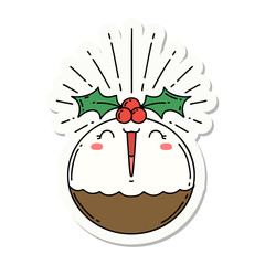 sticker of tattoo style singing christmas pudding