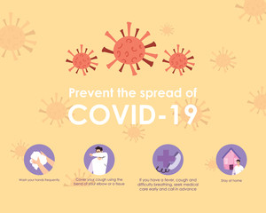Design of the prevention the covid 19 with the precautions steps, colorful design