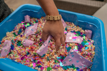 A box full of presents. Surprise present box