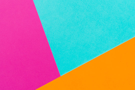 Abstract blue pink and orange color paper geometry composition background. Copy space. Free space for text. 