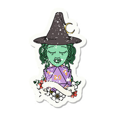 half orc witch character with natural twenty dice roll grunge sticker