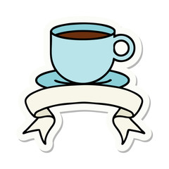 tattoo sticker with banner of a cup of coffee