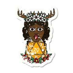 human druid with natural twenty dice roll grunge sticker