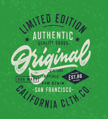 Original Vintage Textured Hand Lettered T Shirt Graphics. Typography Apparel Fashion Design. Vector Typographic Badge.
