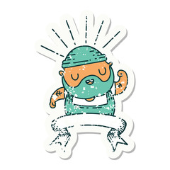grunge sticker of tattoo style bearded man flexing bicep
