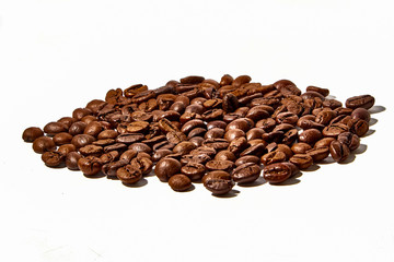 Arabica and Robusta coffee beans on a white background