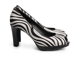 Side view of high heel zebra shoes