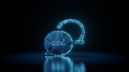 3d rendering wireframe neon glowing symbol of rounded chat bubbles on black background with reflection