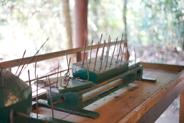 Naklejka premium Cu Chi tunnel, historic famous place in Vietnam war, army dig underground dug out to living, now it's heritage destination for Viet Nam travel in Ho Chi Minh city