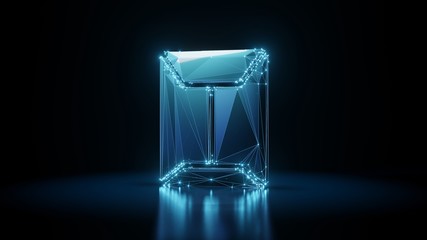 3d rendering wireframe neon glowing symbol of sealed envelope on black background with reflection