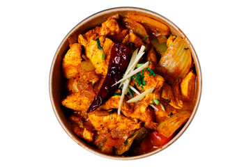 Indian Food. Indian chicken jalfrezi curry in balti dish