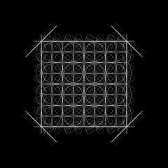 2d illustration with white lines and ellipses. Simple ornament on dark background...