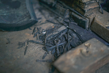 Showcase of smart sandals worn during Vietnam War in Cu Chi tunnels, Ho Chi Minh city, Vietnam