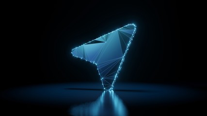 3d rendering wireframe neon glowing symbol of compass on black background with reflection